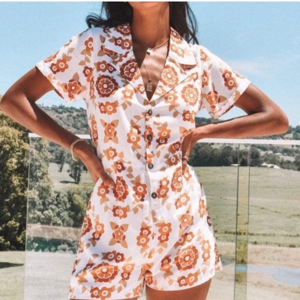 70s Inspired Floral Button-Front Romper